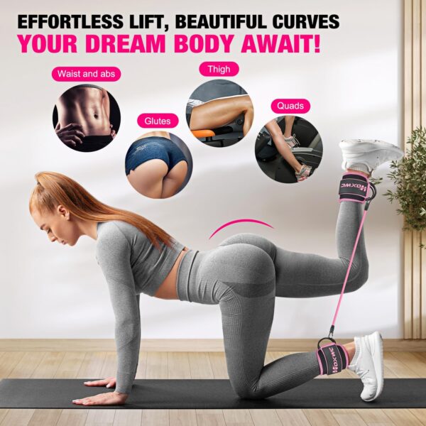 Ankle Resistance Bands with Cuffs, Ankle Bands for Working Out, Ankle Resistance Band for Leg, Booty Workout Equipment for Kickbacks Hip Fitness Training, Exercise Bands for Butt Lift Women - Image 2