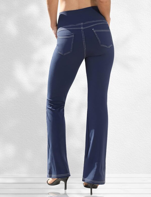 VOOVEEYA Women's Bootcut Leggings - Bootleg Yoga Pants Flare with 4 Pockets,Tummy Control High Waisted Casual Dress Pants - Image 2