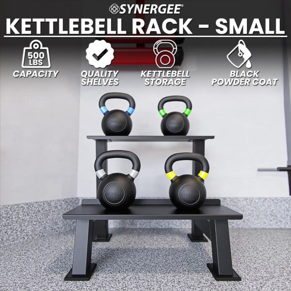 Synergee Kettlebell Storage Rack - Gym Storage Rack for Fitness Equipment Organization. 2-Tier Shelf for Holding Kettlebells. - Image 2