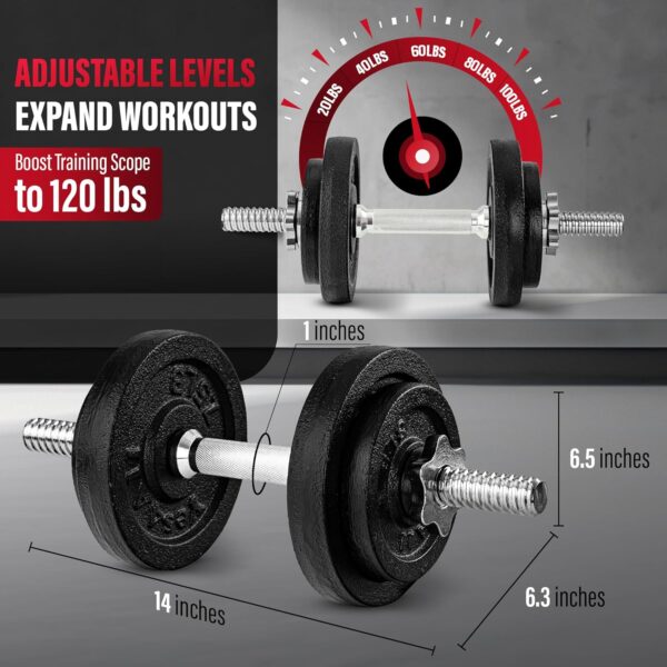 Yes4All Old School Adjustable Dumbbell Set with Weight Plates, Star Lock Collars/Connector, 40lbs to 200lbs Adjustable Weight Plates Set - Image 3