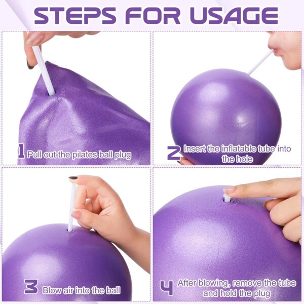 25cm Pilates Ball, 9,8 Inch Small Exercise Ball Mini Yoga Ball Gym Ball for Home Gym Pilates, Yoga, Balance, Core Training, Stability, Stretching with Inflation Straw - Image 4