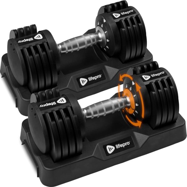 LifePro Adjustable Dumbbell Set/Single – 90lb, 25lb Dumbbells Set of 2, and Single piece - Quick Change Rotating Hand Weights for Women/Men at Home Gym Weight System, Ideal for Home Strength Training