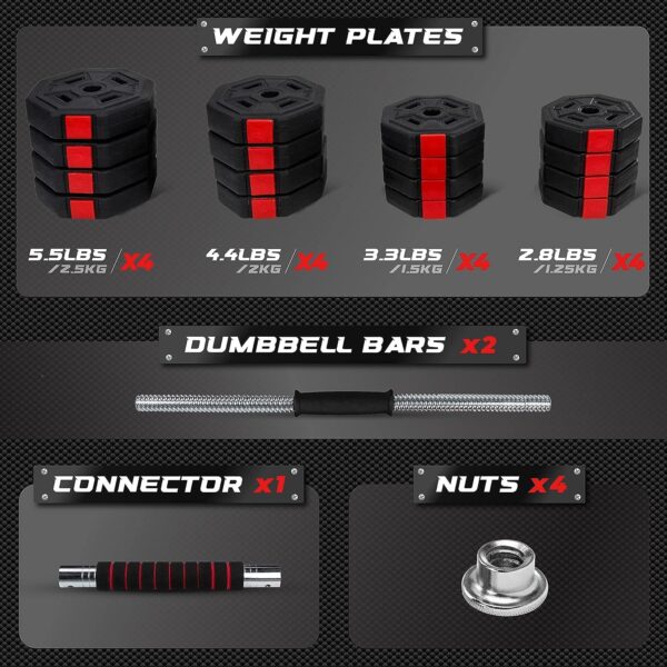 Yes4All Upgraded 44lbs/66lbs Pair Adjustable Weights Dumbbells Set, Free Weights Dumbbells Set with Connector, Cement Mixture - Image 3