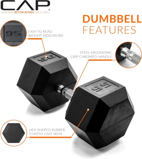 CAP Barbell 95 LB Coated Hex Dumbbell Weight, New Edition (SDRIS-95) - Image 3