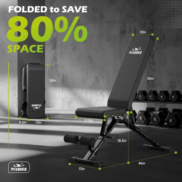 FLYBIRD Weight Bench, Adjustable Strength Training Bench for Full Body Workout with Fast Folding-New Version - Image 7