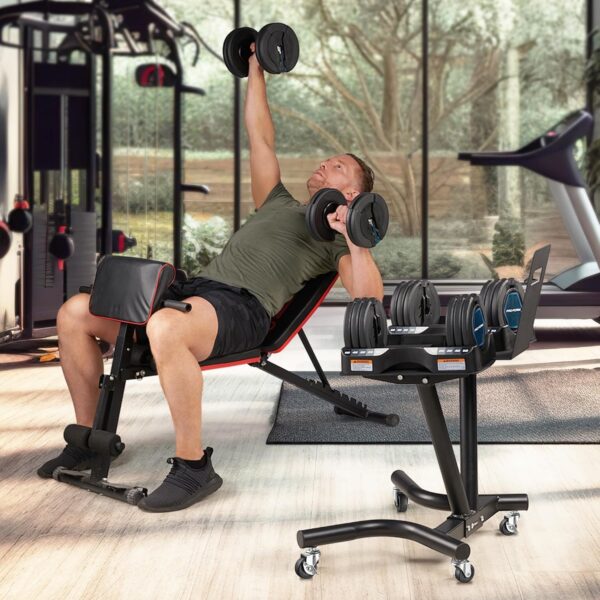 Lifepro Adjustable Dumbbell Stand Rack - Compatible with PowerFlow Plus, PowerUp Plus, and for More Brands- Phone Holder, featured Castors - Home Gym Storage and Convenient Strength Training - Image 7