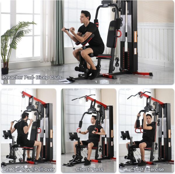 Home Gym, Workout Equipment with Leg Press, Exercise Equipment for Home with Pulley System, Home Gym Equipment for Full Body Strength Training, Preacher Curl and Leg - Image 5