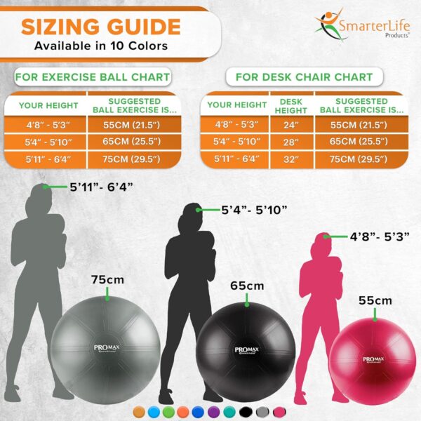 SmarterLife PRO MAX Workout Exercise Ball for Fitness, Yoga, Balance, Stability, or Birth Ball for Pregnancy and Labor, Great as Yoga Ball Chair for Office or Home Gym Equipment - Image 5