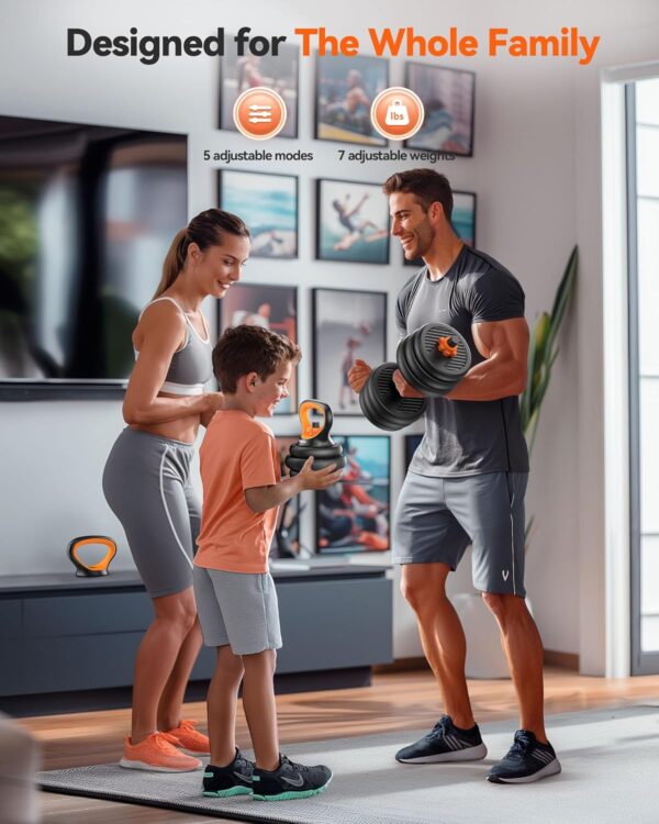 FEIERDUN Adjustable Dumbbells, 20/30/40/45/70/90lbs Free Weight Set with Connector, 5 in1 Dumbbells Set Used as Barbell, Kettlebells, Push up Stand, Weight Plate, Fitness Exercises for Home Gym Suitable Men/Women - Image 7