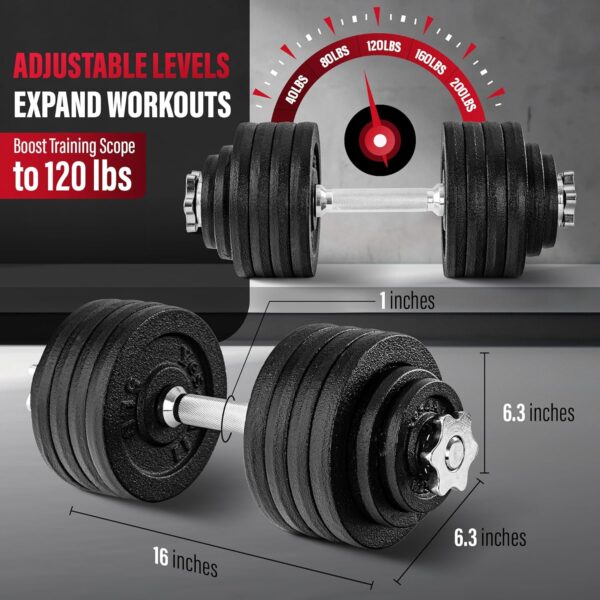 Yes4All Old School Adjustable Dumbbell Set with Weight Plates, Star Lock Collars/Connector, 40lbs to 200lbs Adjustable Weight Plates Set - Image 3