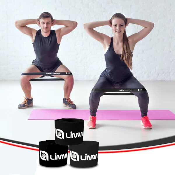Limm Resistance Loop Exercise Bands - Set of 3 Bands for Working Out with Instruction Guide & Carry Bag - Mini Resistance Bands for Home Workouts, 12" x 2" - Image 3
