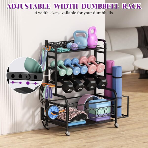 Weight Rack for Dumbbells, Dumbbell Rack Weight Stand, VOPEAK Home Gym Storage Rack for Yoga Mat Kettlebells and Strength Training Equipment, Weight Storage Holder Rack for Dumbbells with Wheels - Image 5