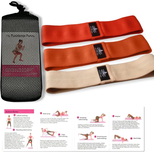 Hatha Yoga Large Resistance Band,14.5" x3.15",Fabric Exercise Loop Bands with Instruction Guide and Carry Bag, Set of 3. - Image 2