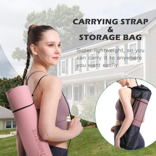 Yoga Mat Non Slip, Pilates Fitness Mats, Eco Friendly, Anti-Tear 1/4" Thick Yoga Mats for Women, Exercise Mats for Home Workout with Carrying Sling and Storage Bag - Image 6