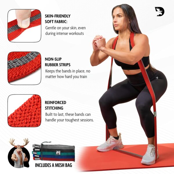 DMoose Fitness Fabric Resistance Bands for Working Out - Non-Slip Cloth Bands for Squats, Lunges & Bicep Curls - Long Resistance Band for Booty Exercises, Women & Men - Image 3