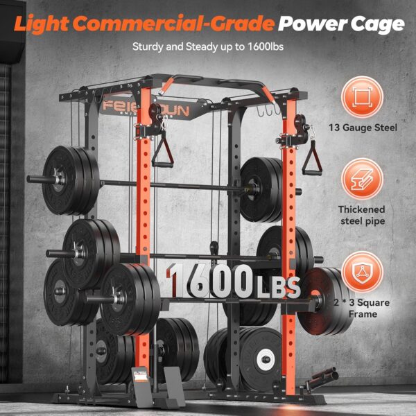 FEIERDUN Multi-Function Squat Rack Power Cage FLA01,2000LBS Capacity Power Rack with Adjustable Cable Crossover System and Additional Attachments, Ideal Weight Cage for Home Gym & Garage Workouts - Image 2