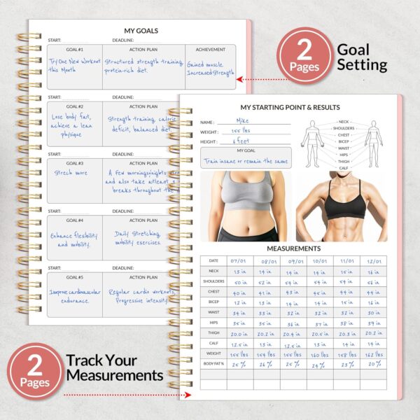 2025 Fitness Workout Journal Planner for Women & Men, from JAN 2025 - DEC 2025 Exercise Planner, 6.4" x 8.3" Fitness Tracker Journal Essentials for Goals, Tracking, Gifts with PVC Plastic Cover, Pink - Image 4