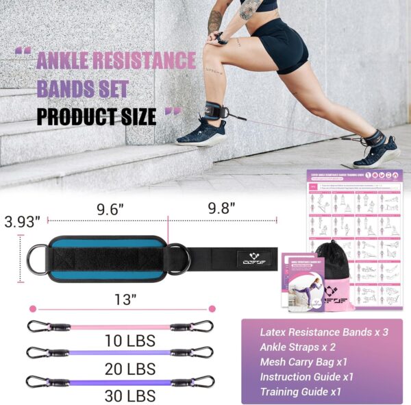 Ankle Resistance Bands with Cuffs, Ankle Bands for Working Out, Ankle Band Cuff for Kickbacks Hip, Leg Glute Exercise Equipment with Training Poster, Resistance Band with Ankle Cuffs for Women - Image 3