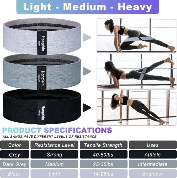 Resistance Bands for Working Out, 3 Levels Exercise Bands Workout Bands Set for Women Men, Hip Legs Booty Bands for Home Fitness, Gym, Yoga, Pilates - Image 2