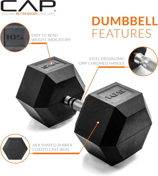 CAP Barbell 105 LB Coated Hex Dumbbell Weight, New Edition (SDRIS-105) - Image 3