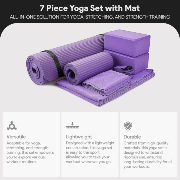 BalanceFrom 7-Piece Set - Include Yoga Mat with Carrying Strap, 2 Yoga Blocks, Yoga Mat Towel, Yoga Hand Towel, Yoga Strap and Yoga Knee Pad, Multiple Colors - Image 2