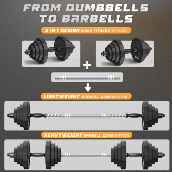 KISS GOLD Weights Dumbbells Set, Adjustable Dumbbell Sets 22Lbs 44Lbs 66Lbs 88Lbs with Solid Steel, Barbell Free Weight Set with Connector Workout Home Gym Equipment for Men Women Strength Training Shaping - Image 4