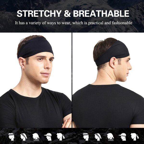 Mens Running Headband,5Pack,Mens Sweatband Sports Headband for Running,Cycling,Basketball,Yoga,Fitness Workout Stretchy Unisex Hairband - Image 4