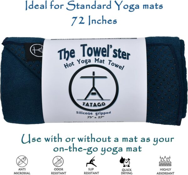 Tatago Hot Yoga Mat Towel Non Slip for Hot Yoga (72" or 84" Mats) Our Hot Yoga Towel Non Slip Silicone Dabs & Absorbent Microfiber Blend Gives You More Grip As You Drip! - Image 5