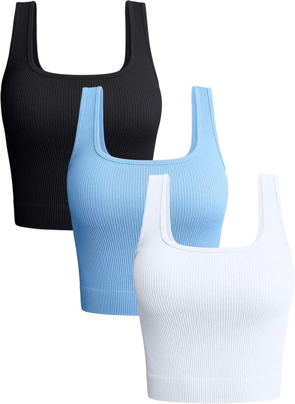 OQQ Women's 3 Piece Tank Tops Ribbed Seamless Workout Exercise Shirts 2025 Summer Basic Camis