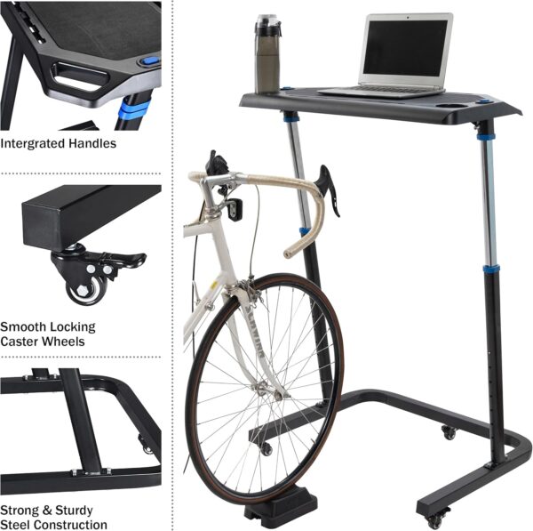 RAD Cycle Products Adjustable Bike Desk - Rolling Laptop Cart for Stationary Bike or Trainer - Exercise While Working or Watching TV - Standing Desk - Image 4