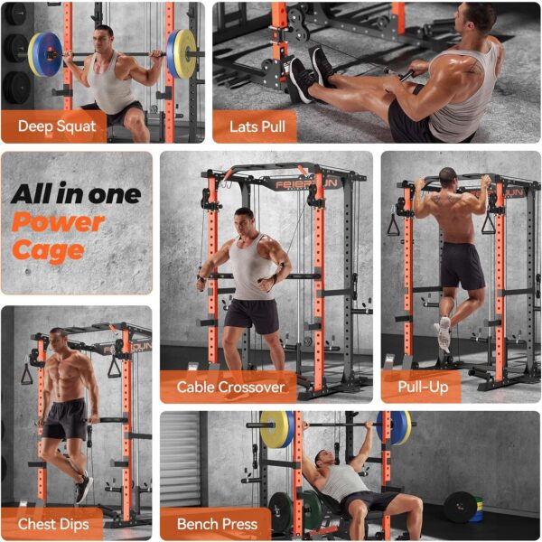 FEIERDUN Multi-Function Squat Rack Power Cage FLA01,2000LBS Capacity Power Rack with Adjustable Cable Crossover System and Additional Attachments, Ideal Weight Cage for Home Gym & Garage Workouts - Image 4