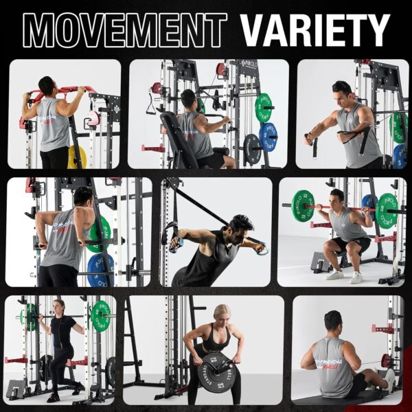 Mikolo Smith Machine, 2200lbs Squat Rack with LAT-Pull Down System & Cable Crossover Machine, Training Equipment with Leg Hold-Down Attachment - Image 6