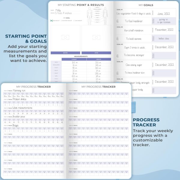 Clever Fox Fitness & Food Journal – Nutrition & Workout Planner for Women & Men – Diet & Gym Exercise Log Book with Calendars, Diet & Training Trackers - Undated, A5 Size, Hardcover (Light Blue) - Image 3