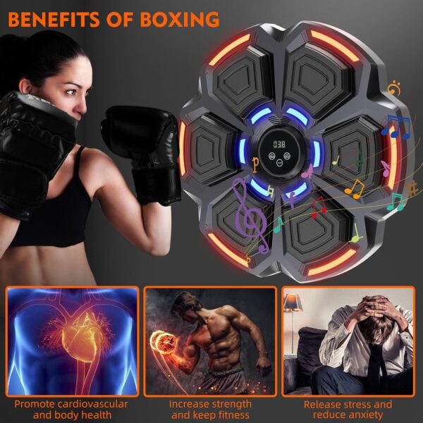 snawowo Music Boxing Machine for Adults, Bluetooth Music Punching Machine with Gloves, Electronic LED Boxing Training Equipment Wall Mounted, 9 Modes & 9 Speeds, Home Indoor Workout Trainer Equipment - Image 6