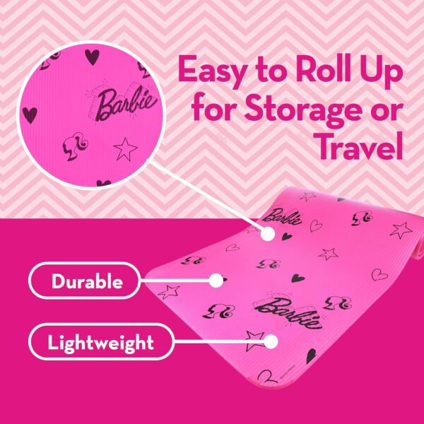 Barbie Love Out Loud Kids Yoga Mat Non Slip for Boys and Girls, All Purpose, PVC, Fitness and Workout Accessories, Pink, 10 mm - Image 4