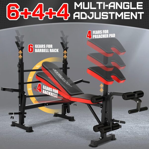 OPPSDECOR 660lbs 6 in 1 Weight Bench Set with Squat Rack Adjustable Workout Bench with Leg Developer Preacher Curl Rack Fitness Strength Training for Home Gym - Image 5