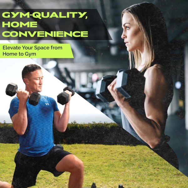 Rubber Coated Dumbbells - No Roll Design Easy-Grip Steel Knurled Handle, Weights Dumbbells Set for Strength Training - Ideal Weights Set for Home Gym - 10-60 LBS SOLD INDIVIDUALLY - Image 4