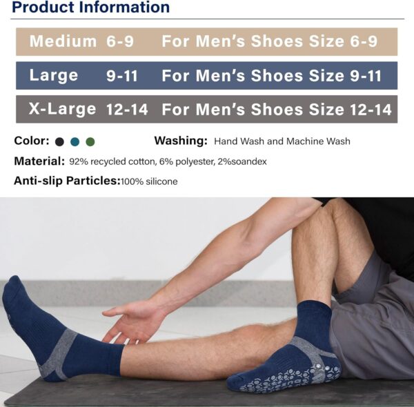 Muezna Men's Non-Slip Yoga Socks, Anti-Skid Pilates, Barre, Bikram Fitness Hospital Slipper Socks with Grips - Image 3