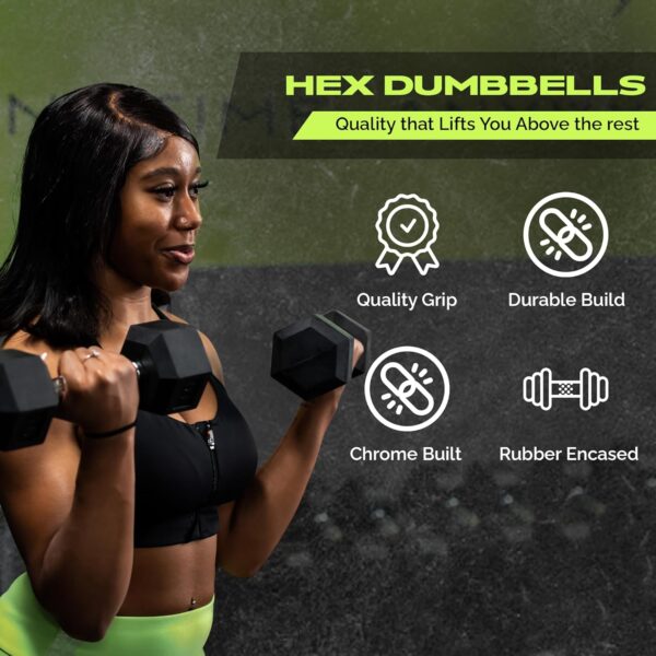 Rubber Coated Dumbbells - No Roll Design Easy-Grip Steel Knurled Handle, Weights Dumbbells Set for Strength Training - Ideal Weights Set for Home Gym - 10-60 LBS SOLD INDIVIDUALLY - Image 2