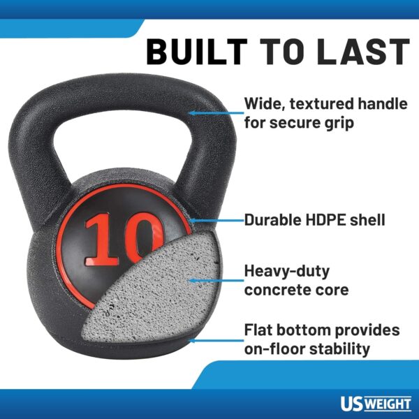 US Weight Plastic Kettlebell Set - 5, 10, and 15 Pound Kettlebells - Image 5