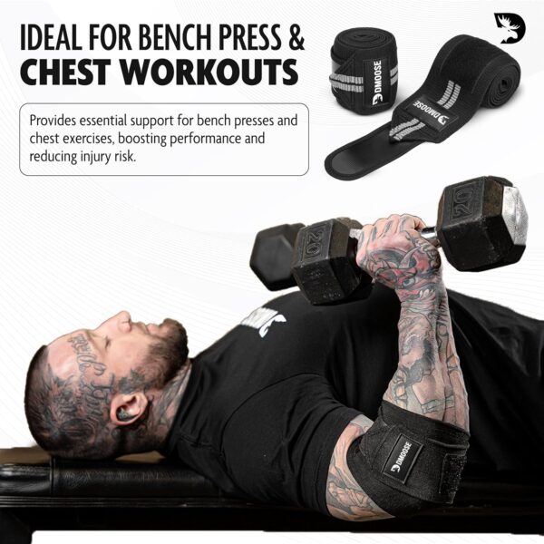DMoose Fitness Elbow Wraps for Weightlifting (Pair) - 40'' Adjustable Elbow Strap for Gym Workout & Bench Press, Compression Elbow Wraps for Tendonitis & Joint Support, Elbow Sleeve Weightlifting Wrap - Image 5