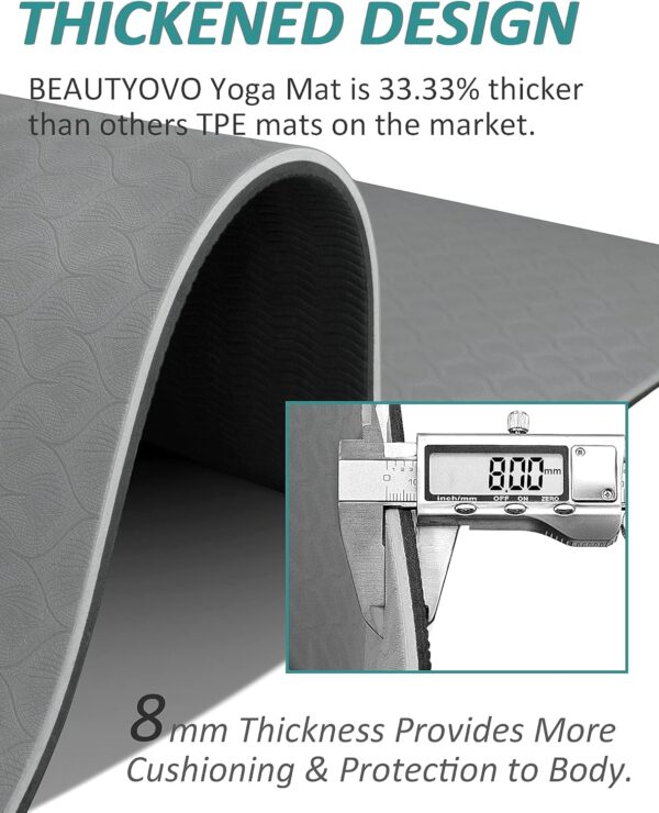 BEAUTYOVO Yoga Mat with Strap, 1/3| 1/4 Inch Extra Thick Yoga Mat Double-sided Non Slip, Professional TPE| PVC Yoga Mats for Women Men, Workout Mat for Yoga, Pilates and Floor Exercises - Image 3