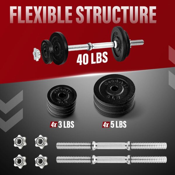 Yes4All Old School Adjustable Dumbbell Set with Weight Plates, Star Lock Collars/Connector, 40lbs to 200lbs Adjustable Weight Plates Set - Image 2