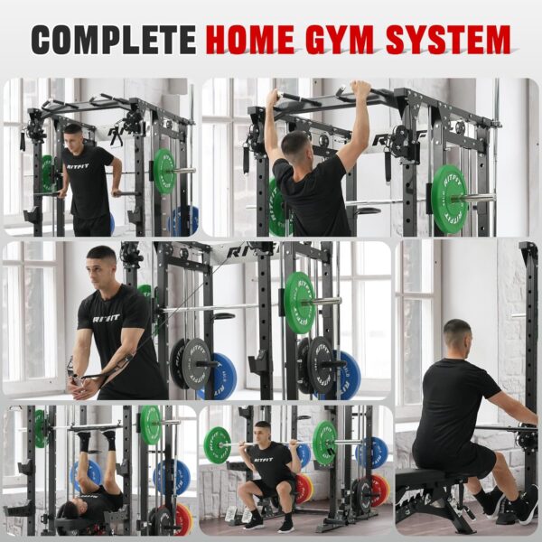RitFit Buffalo Smith Machine, Power cage with LAT-Pull Down System & Cable Crossover System, All-in-One Squat Rack for Home Gym, Power Rack and Packages - Image 5