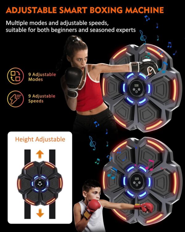 snawowo Music Boxing Machine for Adults, Bluetooth Music Punching Machine with Gloves, Electronic LED Boxing Training Equipment Wall Mounted, 9 Modes & 9 Speeds, Home Indoor Workout Trainer Equipment - Image 2