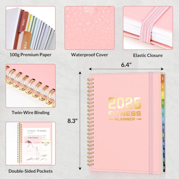 2025 Fitness Workout Journal Planner for Women & Men, from JAN 2025 - DEC 2025 Exercise Planner, 6.4" x 8.3" Fitness Tracker Journal Essentials for Goals, Tracking, Gifts with PVC Plastic Cover, Pink - Image 6