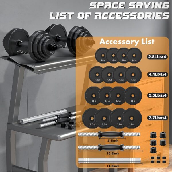 KISS GOLD Weights Dumbbells Set, Adjustable Dumbbell Sets 22Lbs 44Lbs 66Lbs 88Lbs with Solid Steel, Barbell Free Weight Set with Connector Workout Home Gym Equipment for Men Women Strength Training Shaping - Image 6