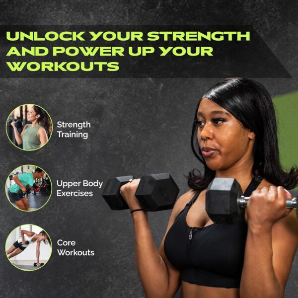 Rubber Coated Dumbbells - No Roll Design Easy-Grip Steel Knurled Handle, Weights Dumbbells Set for Strength Training - Ideal Weights Set for Home Gym - 10-60 LBS SOLD INDIVIDUALLY - Image 8