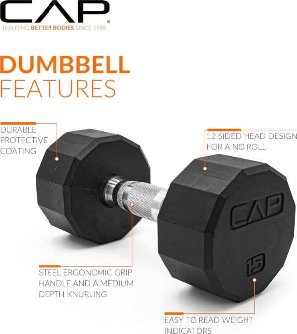 CAP Barbell unisex adult 12-Sided Series 12 Sided Coated Dumbbell, Black, 15-Pound US - Image 3