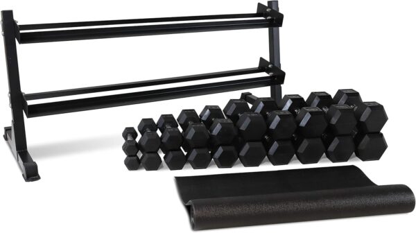 WF Athletic Supply Rubber Coated Hex Dumbbell Set, Multiple Choices Available - Dumbbells with Rack Stand and Mat, or Dumbbells Only (200/550/1200/2100/3000 LB) - Image 4